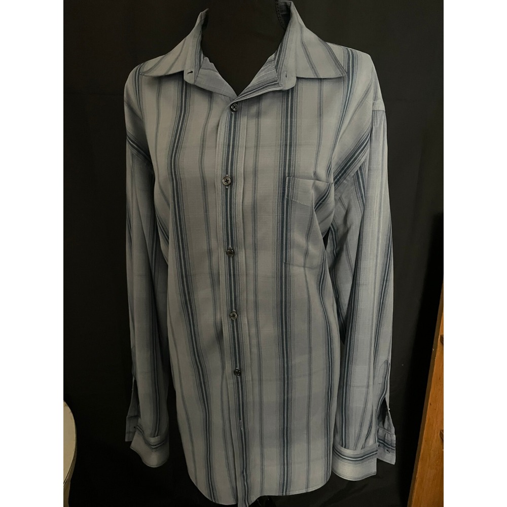 CROFT & BARROW Men's Dress Shirt XL Gray Stripe Long Sleeve Button Front Top